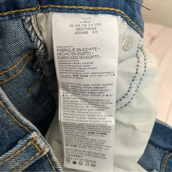 Levi’s Performance 511 Slim Jeans Boys Size 4 Blue Straight Leg Adjustable Waist - Picture 13 of 14